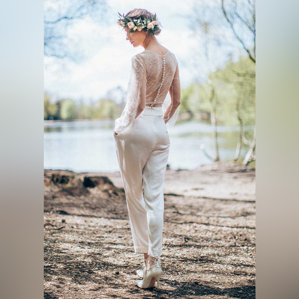 Sanyukta Shrestha Middlemist Ivory 100% Silk Wedding Bridal Jumpsuit UK10 US6 - Picture 9 of 12
